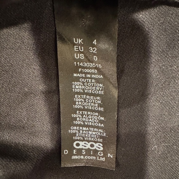 ASOS Women’s Black Blue Floral Embroidered Long Puff Sleeve Dress Size 0 NWOT - Picture 12 of 13